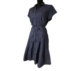 Ellos Navy and White Polka Dot Retro Fit and Flare Midi Dress N0535